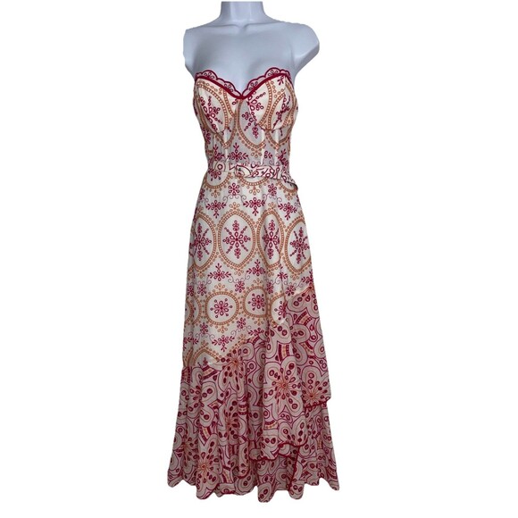 Charo Ruiz Ibiza Aurora Long Dress Eyelet White Pink Strapless Women X-Small - Picture 1 of 10
